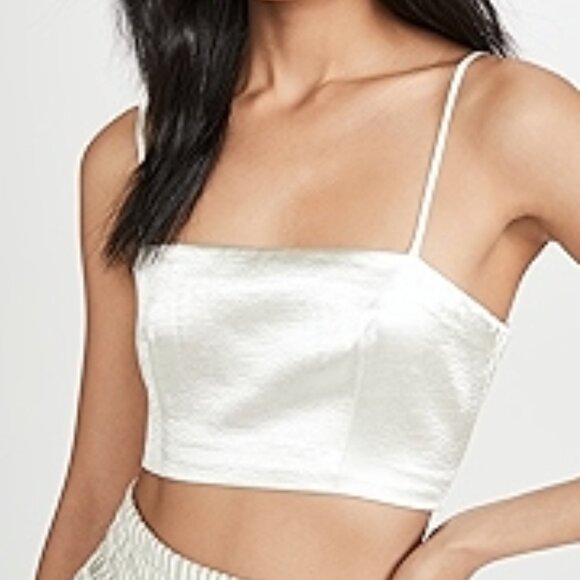cinq a sept Tops - Cinq A Sept Textured Satin Crop Top In Gardenia White